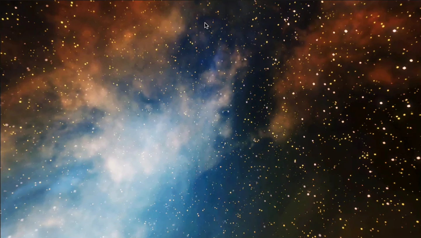 Sternenraum mit blau-orangefarbenem Nebel aus der Unity-Anwendung